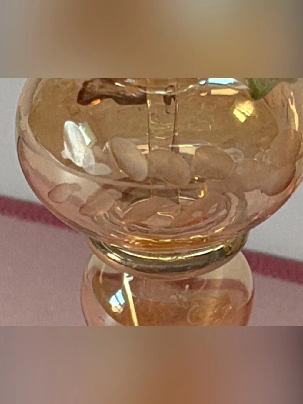 Egyptian Handblown Amber and Gold Glass Bottle with Decorative Stopper